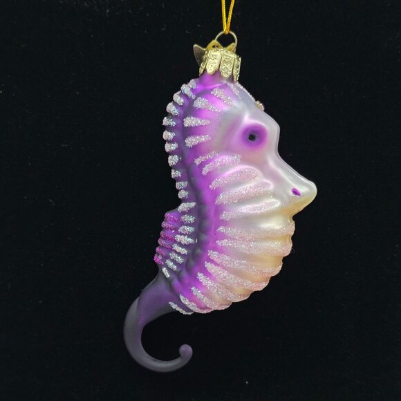 Kurt Adler Seahorse Glass Ornament Purple Glitter Accents & String Hanger 4" - Picture 2 of 8